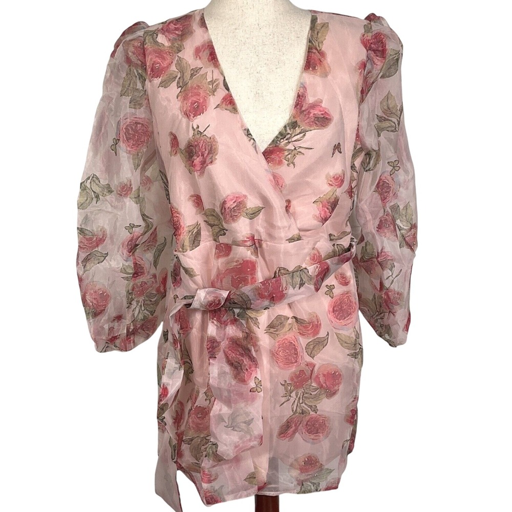Storia Babydoll Dress Women M Pink Red Rose Butterfly Floral Fairy Lagenlook